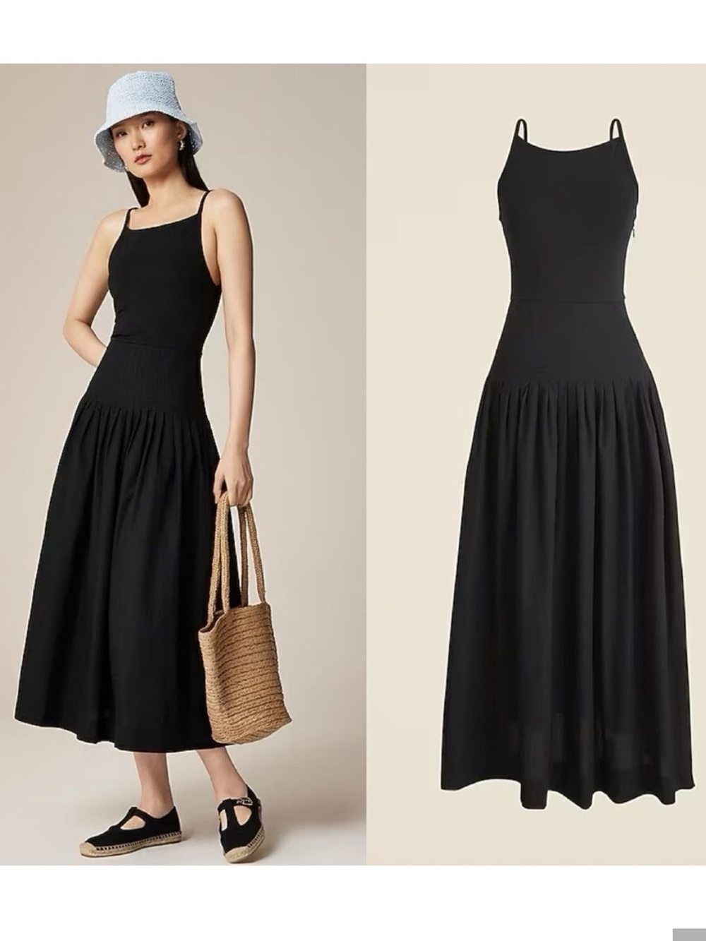J Crew Pintuck mixy dress Black Spaghetti Strap Maxi Dress